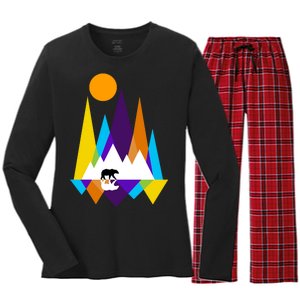 Retro Mount Bear Sunset Women's Long Sleeve Flannel Pajama Set 