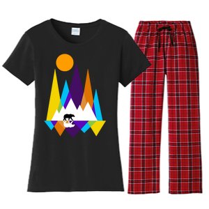 Retro Mount Bear Sunset Women's Flannel Pajama Set