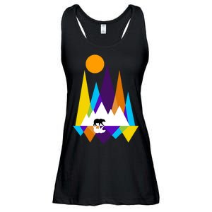 Retro Mount Bear Sunset Ladies Essential Flowy Tank