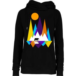 Retro Mount Bear Sunset Womens Funnel Neck Pullover Hood