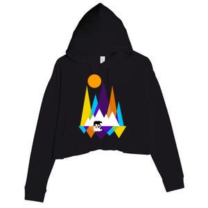 Retro Mount Bear Sunset Crop Fleece Hoodie