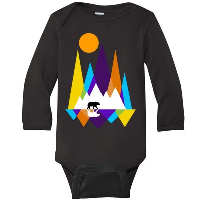 Retro Mount Bear Sunset Baby Long Sleeve Bodysuit