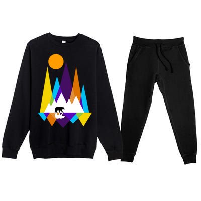 Retro Mount Bear Sunset Premium Crewneck Sweatsuit Set