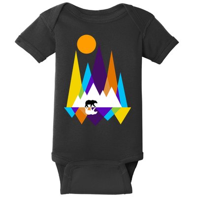 Retro Mount Bear Sunset Baby Bodysuit