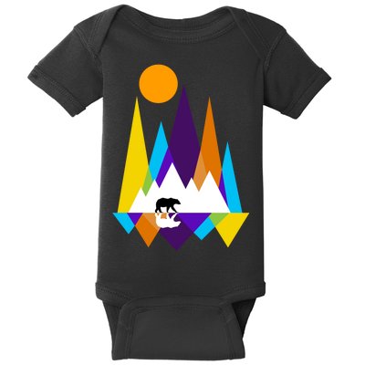 Retro Mount Bear Sunset Baby Bodysuit