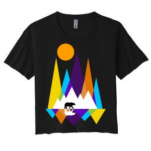 Retro Mount Bear Sunset Women's Crop Top Tee