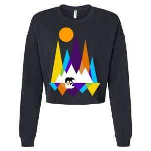 Retro Mount Bear Sunset Cropped Pullover Crew