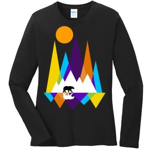 Retro Mount Bear Sunset Ladies Long Sleeve Shirt