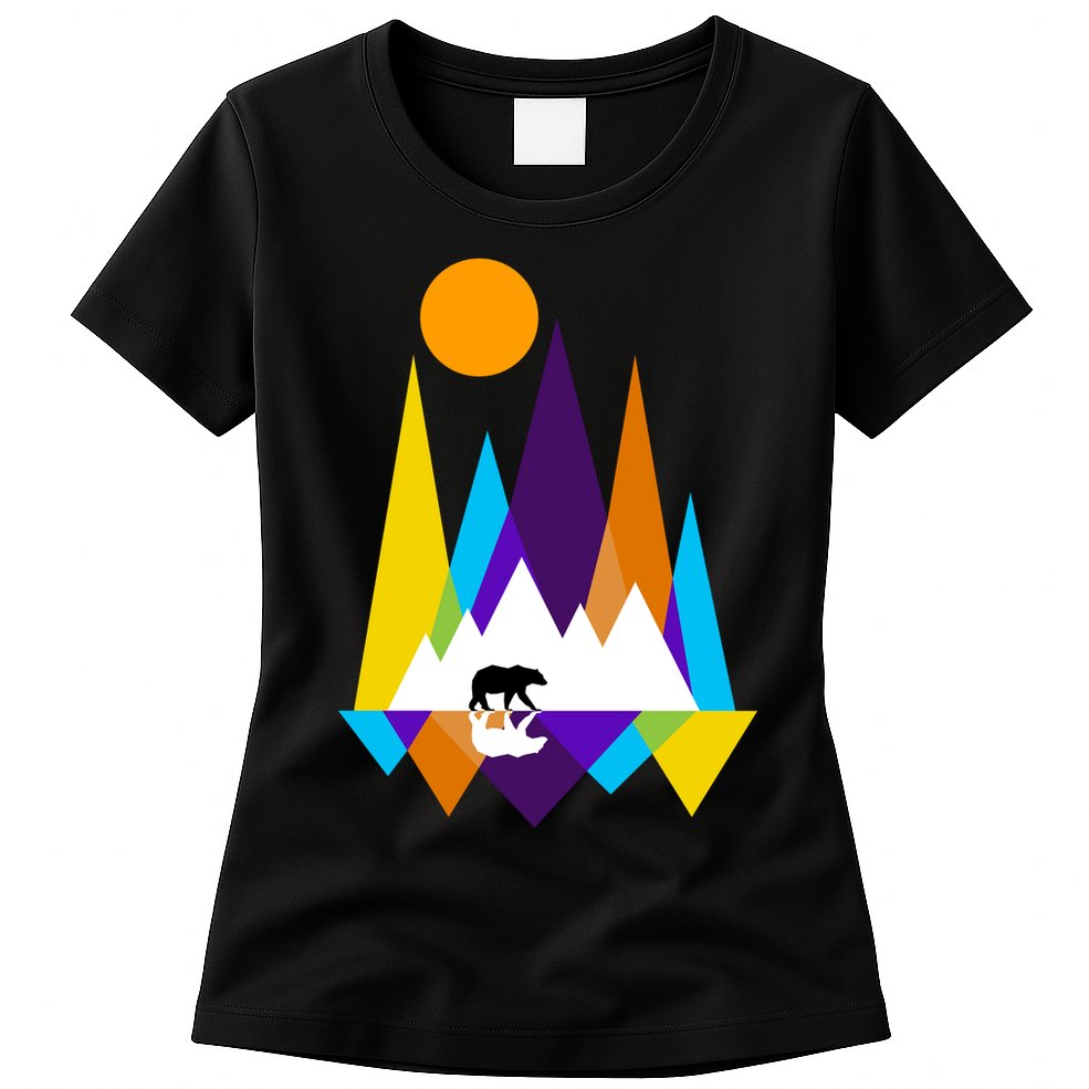 Retro Mount Bear Sunset Womens T-Shirt