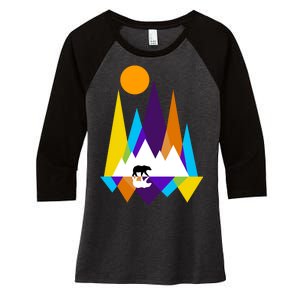 Retro Mount Bear Sunset Women's Tri-Blend 3/4-Sleeve Raglan Shirt