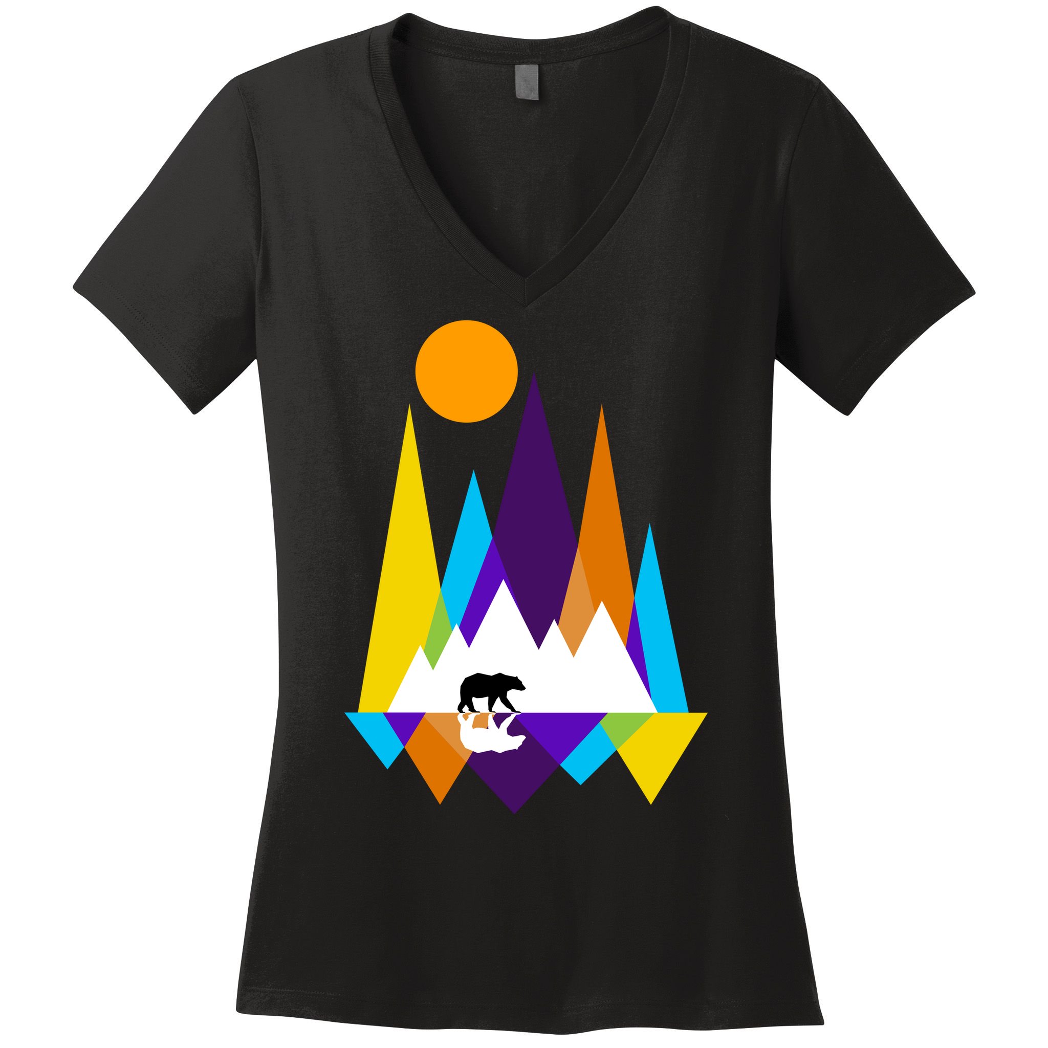 Retro Mount Bear Sunset Women's V-Neck T-Shirt