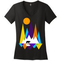 Retro Mount Bear Sunset Women's V-Neck T-Shirt