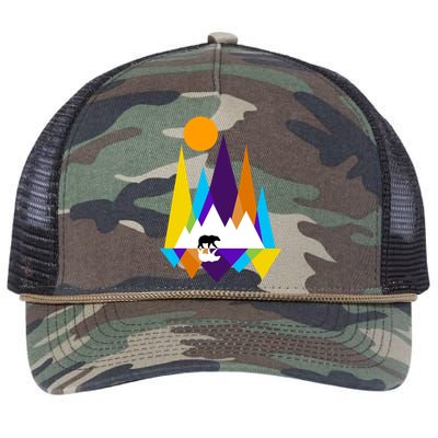 Retro Mount Bear Sunset Retro Rope Trucker Hat Cap