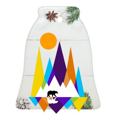 Retro Mount Bear Sunset Ceramic Bell Ornament