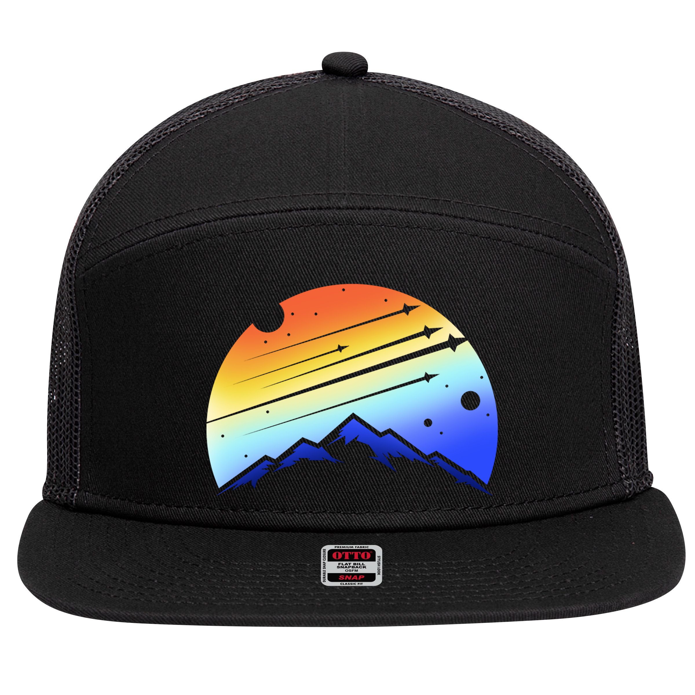 Retro Mountain Stars 7 Panel Mesh Trucker Snapback Hat