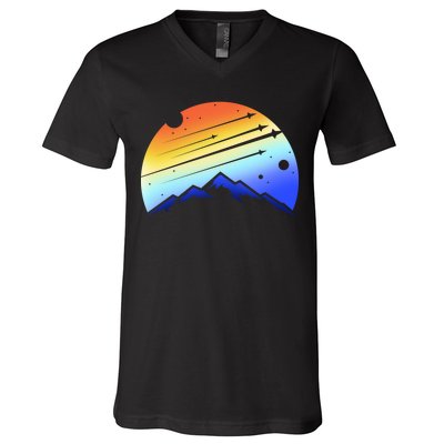 Retro Mountain Stars V-Neck T-Shirt