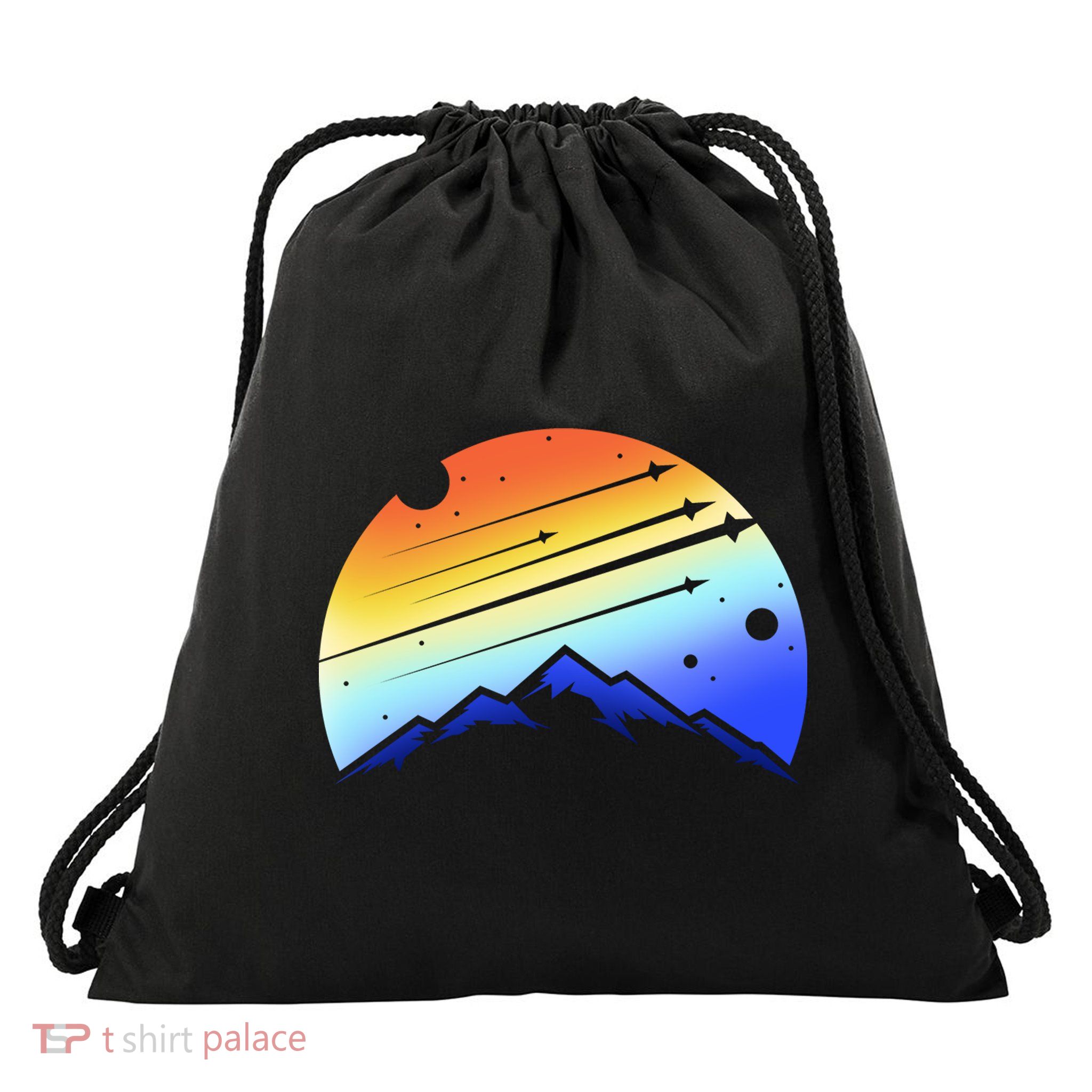 Retro Mountain Stars Drawstring Bag