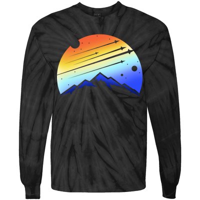 Retro Mountain Stars Tie-Dye Long Sleeve Shirt