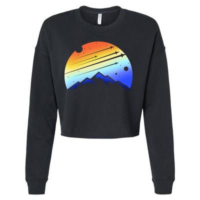 Retro Mountain Stars Cropped Pullover Crew