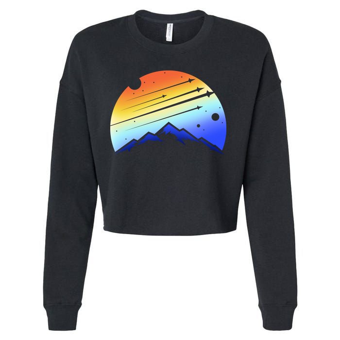 Retro Mountain Stars Cropped Pullover Crew