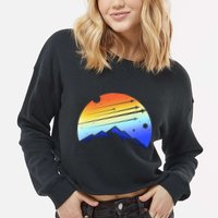 Retro Mountain Stars Cropped Pullover Crew