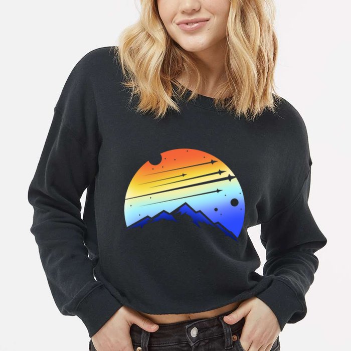 Retro Mountain Stars Cropped Pullover Crew