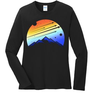 Retro Mountain Stars Ladies Long Sleeve Shirt