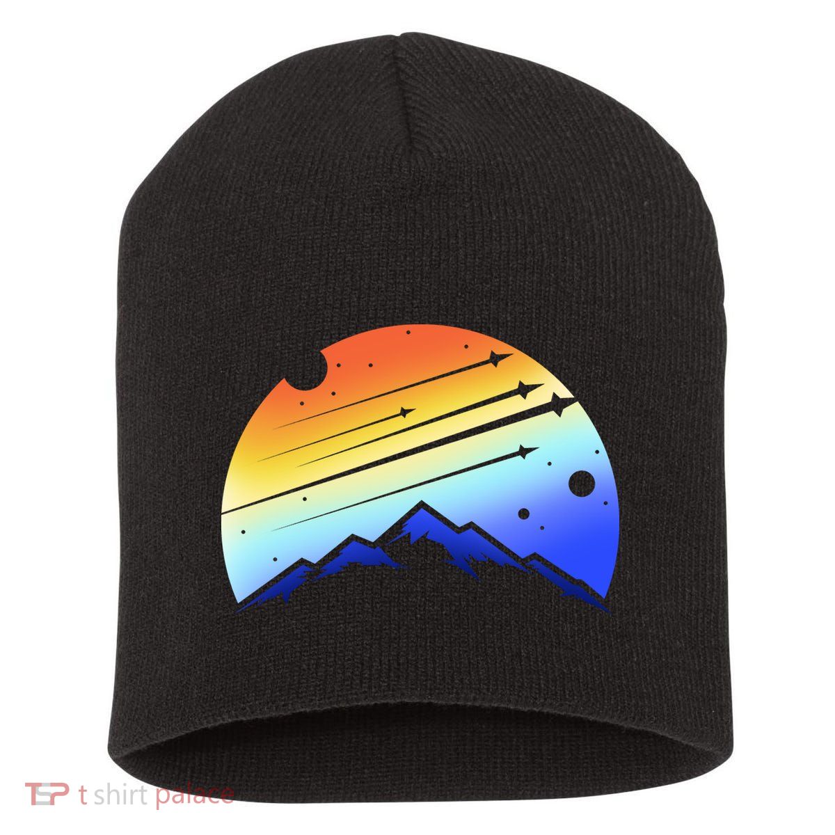 Retro Mountain Stars Short Acrylic Beanie