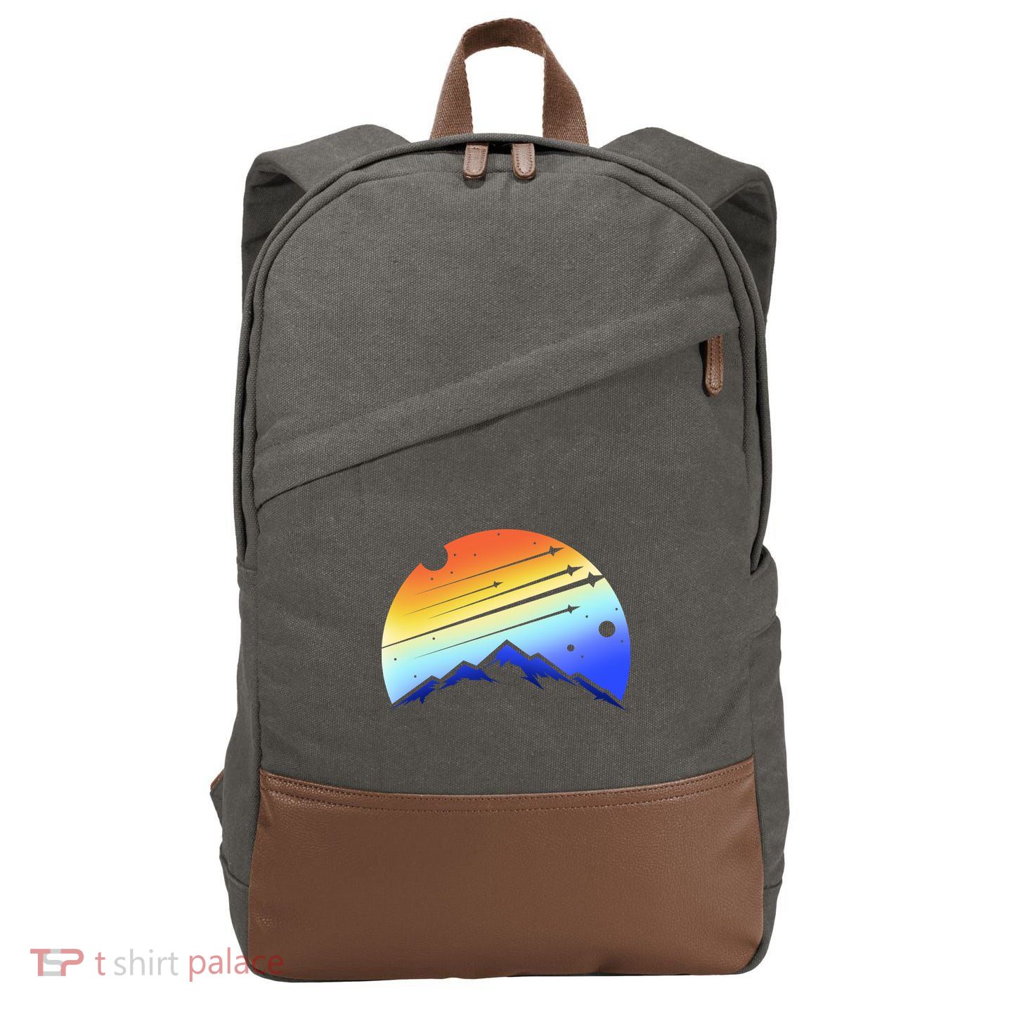 Retro Mountain Stars Cotton Canvas Backpack