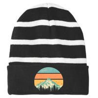 Retro Mountain Wilderness Vintage Striped Beanie with Solid Band