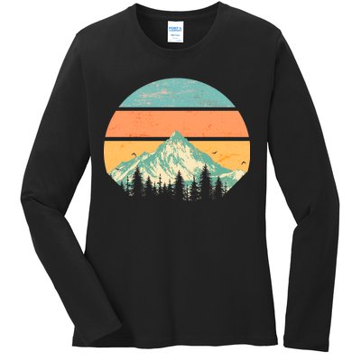 Retro Mountain Wilderness Vintage Ladies Long Sleeve Shirt