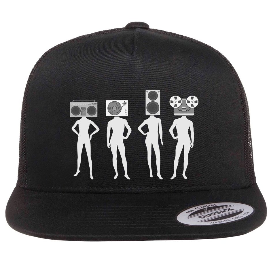 Retro Music Head Flat Bill Trucker Hat