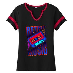 Retro Music Neon Ladies Halftime Notch Neck Tee