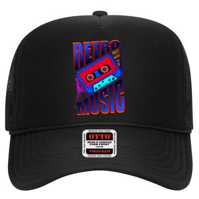 Retro Music Neon High Crown Mesh Back Trucker Hat