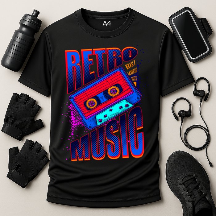 Retro Music Neon Cooling Performance Crew T-Shirt