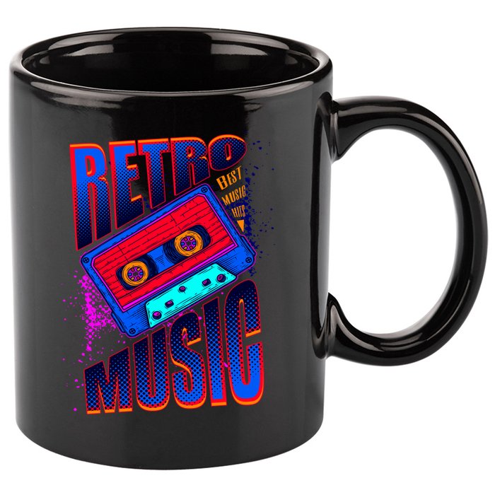 Retro Music Neon 11oz C Handle Ceramic Mug