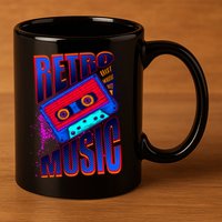 Retro Music Neon 11oz C Handle Ceramic Mug