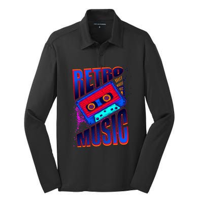 Retro Music Neon Silk Touch Performance Long Sleeve Polo