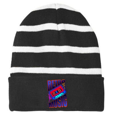 Retro Music Neon Striped Beanie with Solid Band