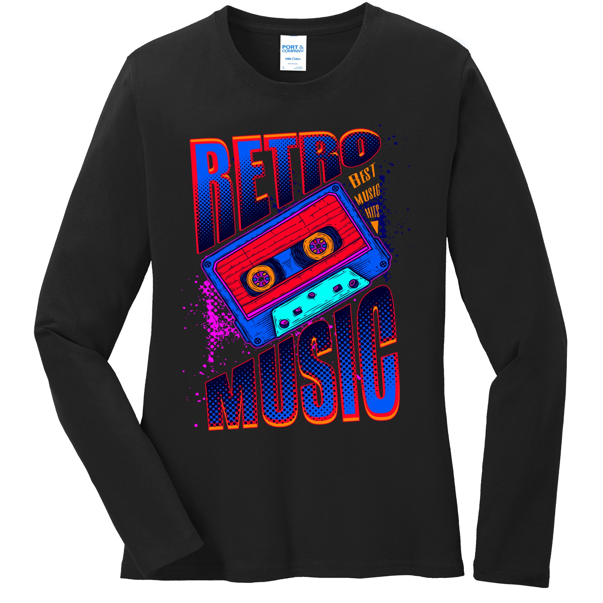 Retro Music Neon Ladies Long Sleeve Shirt