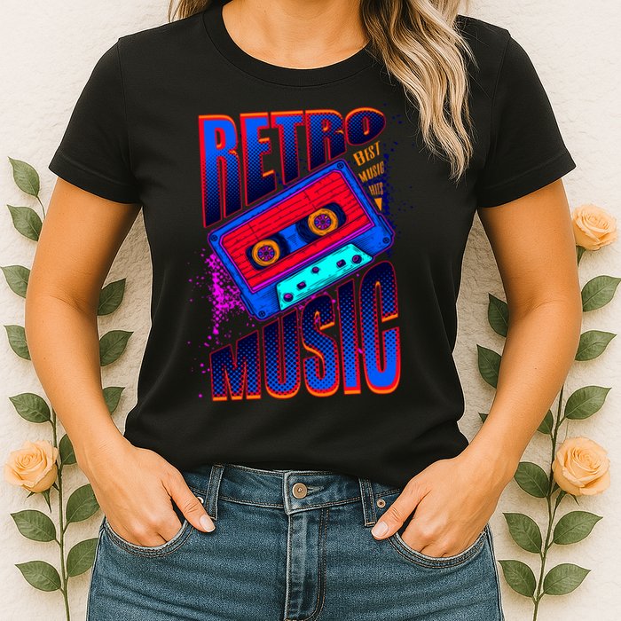 Retro Music Neon Womens T-Shirt