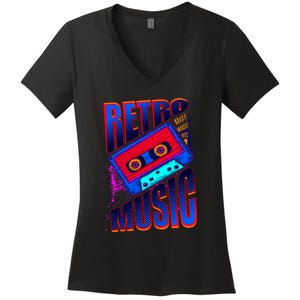 Retro Music Neon Women's V-Neck T-Shirt