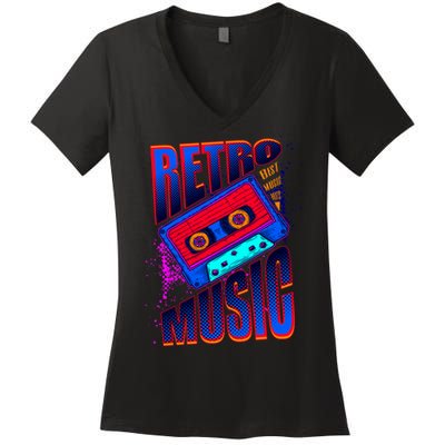 Retro Music Neon Women's V-Neck T-Shirt