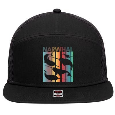 Retro Narwhal 7 Panel Mesh Trucker Snapback Hat