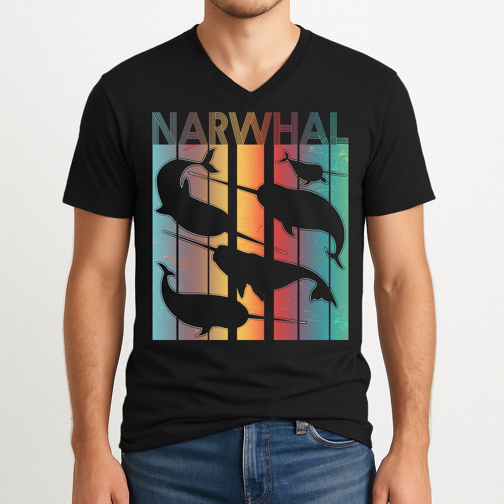 Retro Narwhal V-Neck T-Shirt