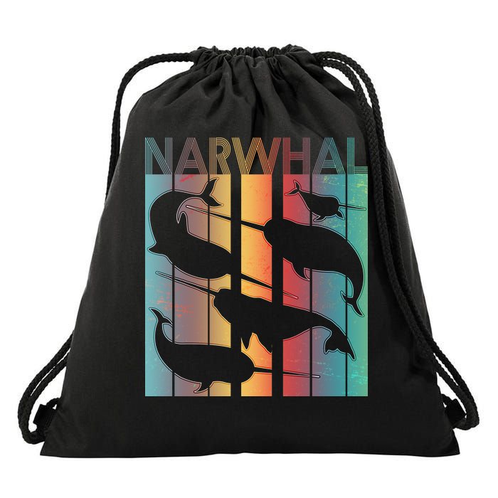 Retro Narwhal Drawstring Bag