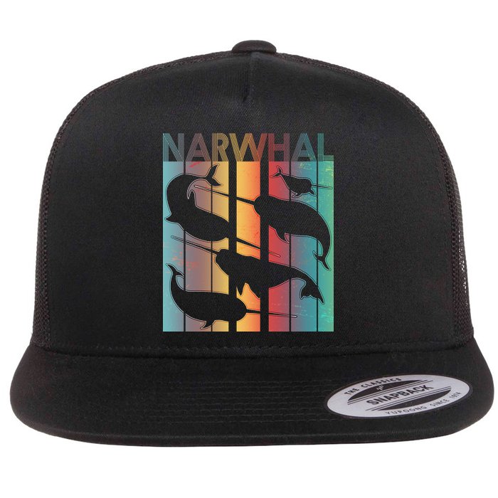 Retro Narwhal Flat Bill Trucker Hat