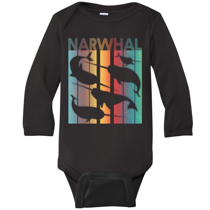 Retro Narwhal Baby Long Sleeve Bodysuit