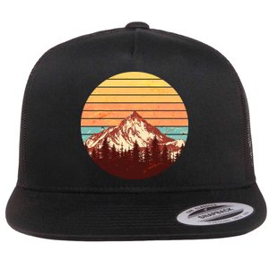 Retro Nature Mountains Flat Bill Trucker Hat