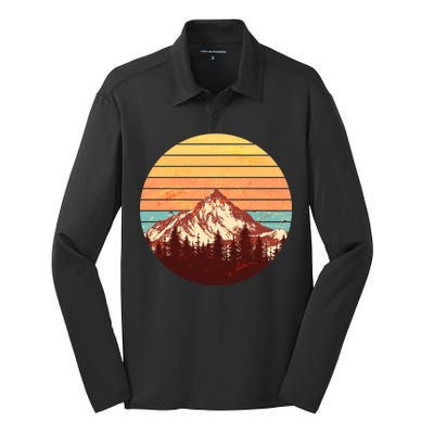 Retro Nature Mountains Silk Touch Performance Long Sleeve Polo